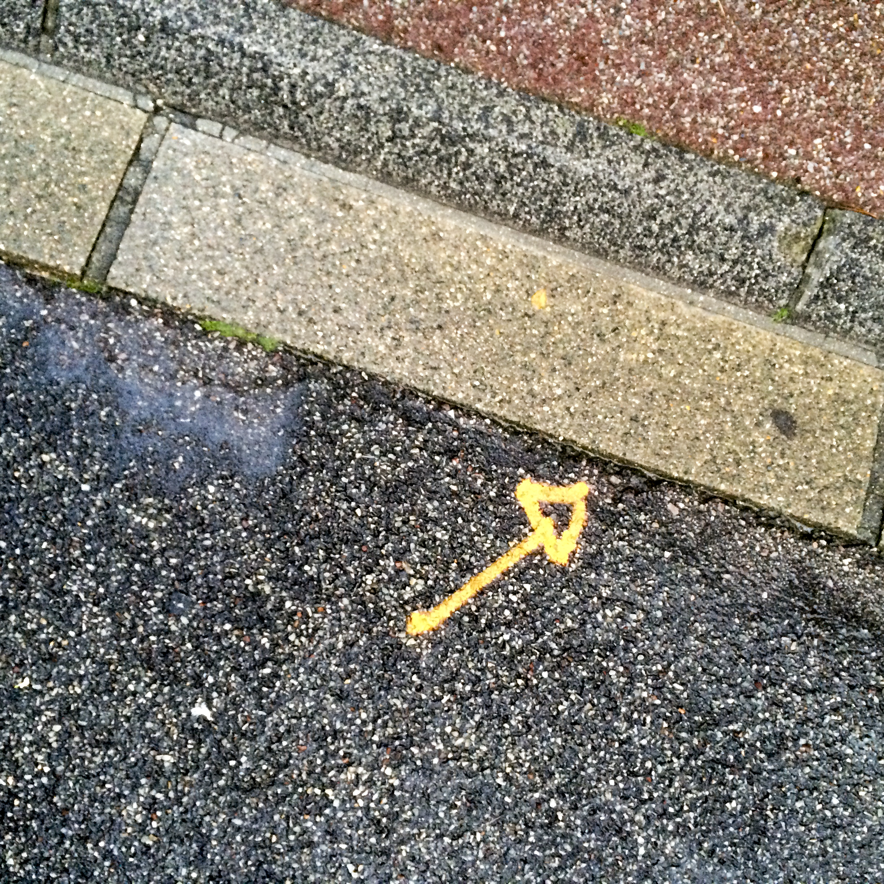 3rd of 6 placeholder images: yellow arrow spraypainted on pavement